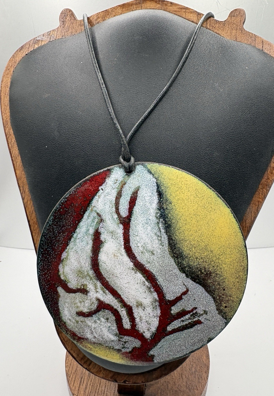Nature Abstract Large Enamel Over Copper Necklace Pendant Earring Set Vintage